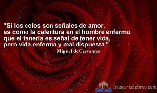 Si los celos son señales de amor, es como la calentura en el hombre enfermo, que el tenerla es señal de tener vida, pero vida enferma y mal dispuesta. Miguel de Cervantes