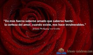 Da más fuerza saberse amado que saberse fuerte: la certeza del amor, cuando existe, nos hace invulnerables. Johann Wolfgang von Goethe