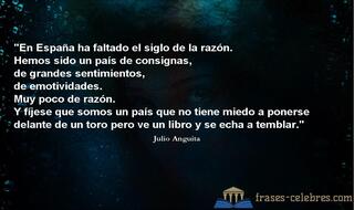 En España ha faltado el siglo de la razón. Hemos sido un país de consignas, de grandes sentimientos, de emotividades. Muy poco de razón. Y fíjese que somos un país que no tiene miedo a ponerse delante de un toro pero ve un libro y se echa a temblar. Julio Anguita