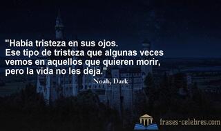 Había tristeza en sus ojos. Ese tipo de tristeza que algunas veces vemos en aquellos que quieren morir, pero la vida no les deja. Noah